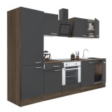 Mobilier de bucătărie Yorki 270, corp din stejar Yorki, fațadă antracit cu finisaj satinat, cu element inferior pentru cuptor și dulap cu rafturi, făr