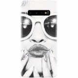 Husa silicon pentru Samsung Galaxy S10 Plus, Black And White Portrait Blonde Model In Fashion Sunglasses