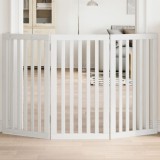 vidaXL Poartă pentru c&acirc;ini pliabilă, 3 panouri, alb, 150 cm, lemn plop