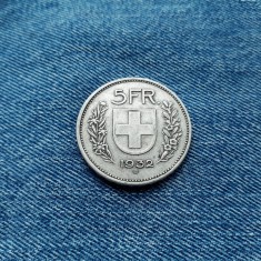#38 Elvetia 5 francs 1932, franci argint foto