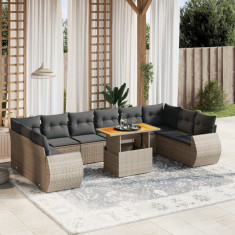 vidaXL Set canapele de grădină cu perne, 11 piese, gri, poliratan