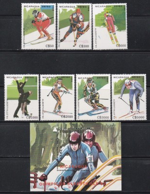 Nicaragua 1989 - Jocurile Olimpice - Albertville, PA, Serie + Colita, MNH foto