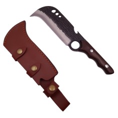 Cutit japonez lucrat manual, Claw of Osaka, 27.5 cm, maro, teaca piele inclusa