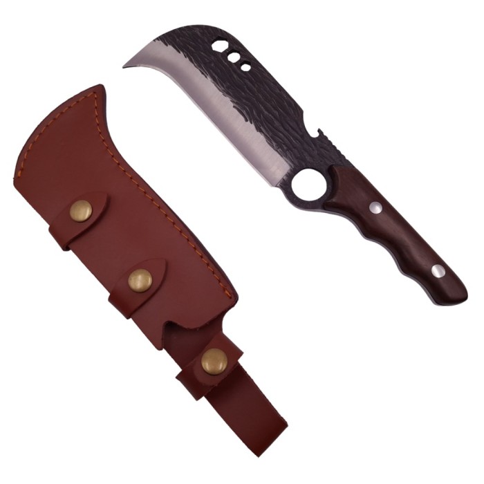 Cutit japonez lucrat manual, Claw of Osaka, 27.5 cm, maro, teaca piele inclusa