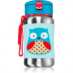 Skip Hop Zoo Straw Bottle sticlă inoxidabilă pentru apă cu pai Owl 12 m+ 350 ml