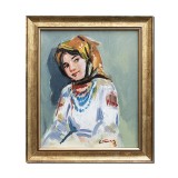 Tablou celebu pictat manual inramat, Portret de tarancuta, 35x30cm ulei pe panza rama din lemn, reproducere Nicolae Grigorescu