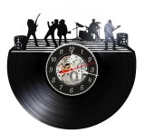 Ceas Perete Disc Vinil Rock Band Muzicieni Chitara Tobe Negru 30cm Decorativ Cadou Melomani Mecanism Silentios