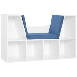 HOMCOM Bibliotecă Bancă 2 &icirc;n 1 Design Contemporan 6 casete 3 Perne incluse 102L x 30l x 61A cm Alb Albastru | Aosom Romania