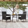 Set Mobilier Gradina Poliratan 3 Piese, Negru/Crem, Perne Incluse, Rezistent Intemperii
