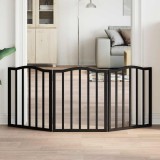 vidaXL Poartă pentru c&acirc;ini pliabilă 3 panouri negru, 150 cm, lemn plop