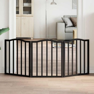 vidaXL Poartă pentru c&amp;acirc;ini pliabilă 3 panouri negru, 150 cm, lemn plop 352220 foto