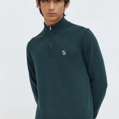 Abercrombie & Fitch pulover din amestec de lana barbati, culoarea verde, light, cu turtleneck