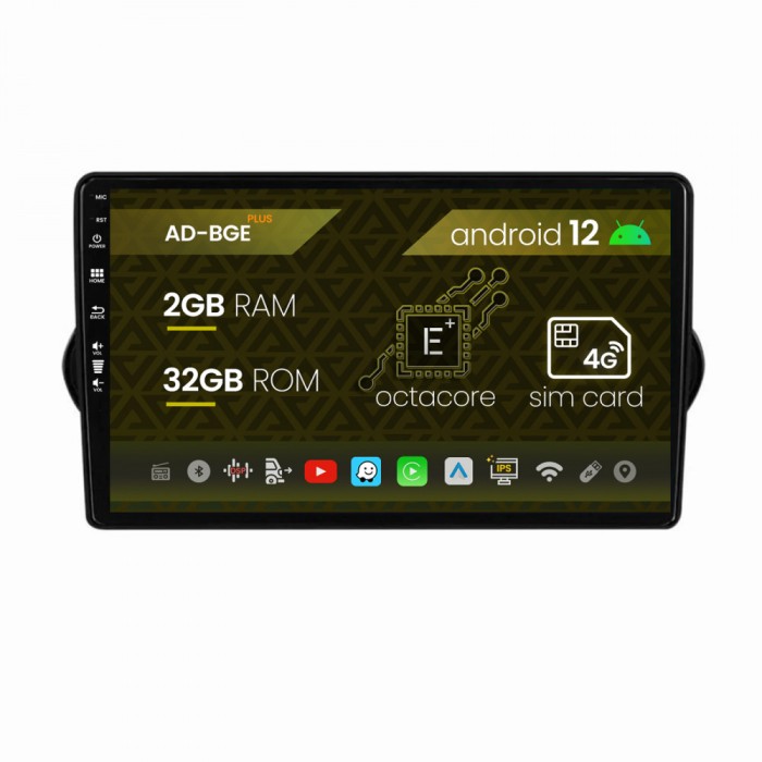 Navigatie Fiat Tipo (2015-2021), Android 12, E-Octacore 2GB RAM + 32GB ROM, 9 Inch - AD-BGE9002+AD-BGRKIT360