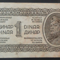 Bancnota istorica 1 DINAR - YUGOSLAVIA, anul 1944 *cod 895 B = ARMATA ROSIE