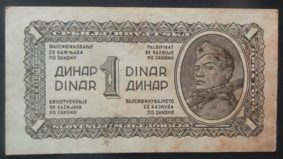 Bancnota istorica 1 DINAR - YUGOSLAVIA, anul 1944 *cod 895 B = ARMATA ROSIE foto