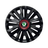 Set 4 capace roti Negre Cu Inel Rosu Royal R15 Compatibil Cu Skoda, Autohelix MSA