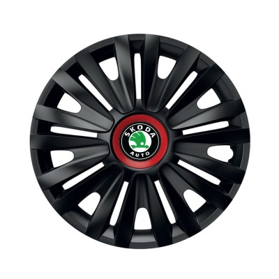 Set 4 capace roti Negre Cu Inel Rosu Royal R14 Compatibil Cu Skoda foto