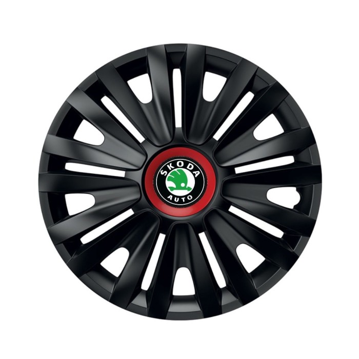 Set 4 capace roti Negre Cu Inel Rosu Royal R14 Compatibil Cu Skoda