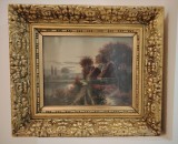 Tablou antic cu o deosebită rama din lemn masiv foarte lata in stilul Baroc sculptură integral manuala