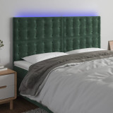 VidaXL Tăblie de pat cu LED, verde &icirc;nchis, 160x5x118/128 cm, catifea