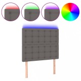 Cumpara ieftin Tablie de pat cu LED, gri, 100x5x118/128 cm, piele ecologica