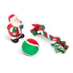 Set jucării căței – motive de Crăciun – frânghie, minge, jucărie Moș Crăciun