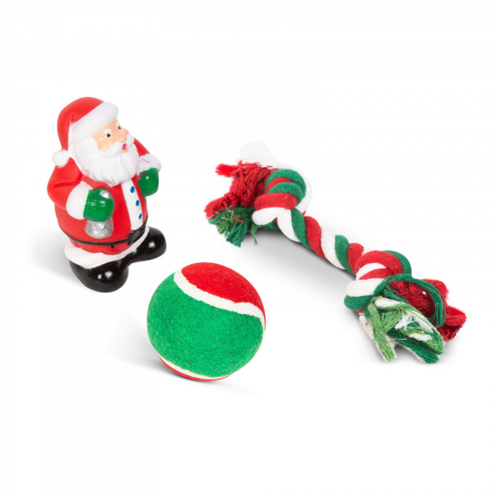 Set jucării căței - motive de Crăciun - fr&acirc;nghie, minge, jucărie Moș Crăciun 58650