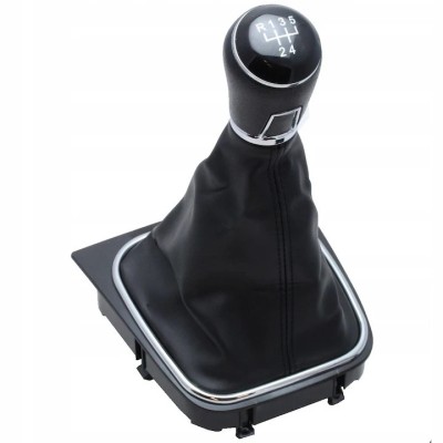 Nuca Schimbator Viteze + Manson, VW Golf V VI Caddy III Jetta Touran, 5 Viteze, Piele, Negru foto