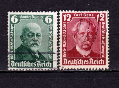 ✅ (S43) Germania Reich 1936 &amp;quot;Automobilul 50 de ani Daimler - Benz &amp;quot; serie completa Michel 604/605, stampilate foto