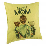 Perna Decorativa, Model Super Mom, 40x40 cm, Verde, Husa Detasabila, Burduf