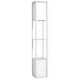 HOMCOM Lampă de Podea Modernă cu 2 Abajururi și 2 Rafturi, Lampă de Podea cu &Icirc;ntrerupător de Picior, 26x26x156 cm, Alb | Aosom Romania