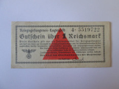 Rara! 1 Reichsmark 1939-1945,bancnota circulata in lagarele prizonieri Germania foto