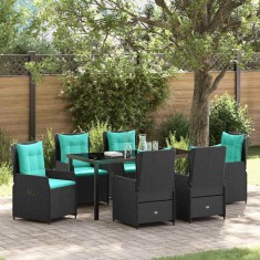 vidaXL Set de masă pentru grădină 7 pcs Negru Rattan poli 3381041