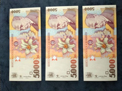 3 bancnote UNC si consecutive 5.000lei din 1998 foto