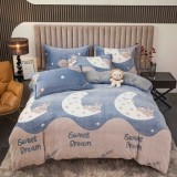 Cumpara ieftin Lenjerie de pat dublu cocolino,4 piese, cearceaf cu elastic,albastra cu luna si stele-A1435