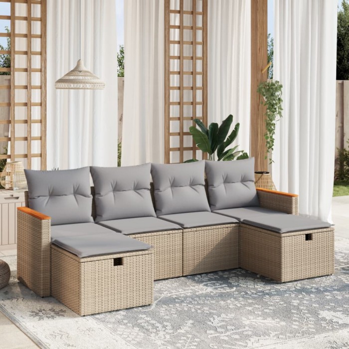 vidaXL Set canapele de grădină, 6 piese, cu perne, bej, poliratan