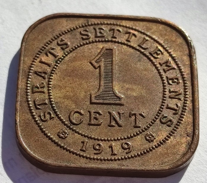 354. Moneda Straits Settlements 1 cent 1919