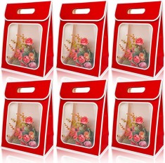 Set de 6 pungi cadou Qpout, plastic/hartie, rosu/alb/ 21,5 x 13 x 21cm