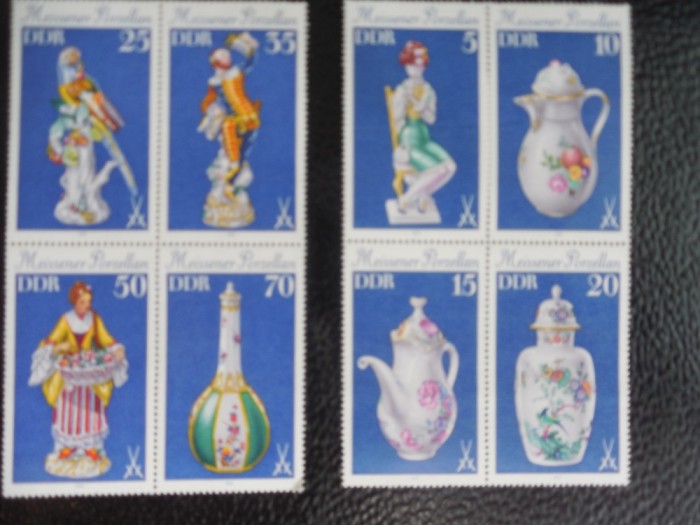 DDR -PORTELAN DE MEISSEN-SERIE COMPLETA-NESTAMPILATE IN BLOC DE 4 TIMBRE