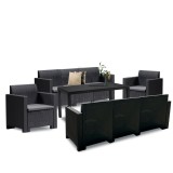 Set mobilier gradina Leziter Nero IV, 8 locuri, plastic, antracit, fabricat in Italia, garantie 24 luni