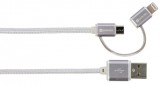 Cablu USB 2.0 A tata - micro USB, lightning, 1m, argintiu, Steel Line Skross