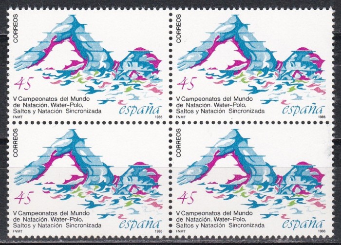 Spania 1986- C.M. de &icirc;not, polo pe apă, scufundări și &icirc;not sincron,Bloc de 4,MNH
