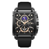 Ceas Barbati Lige 89217 Negru-auriu , Design Sport, Functii Multiple, Cronograf, Rezistent la socuri, Rezistent la Apa 3ATM