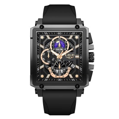 Ceas Barbati Lige 89217 Negru-auriu , Design Sport, Functii Multiple, Cronograf, Rezistent la socuri, Rezistent la Apa 3ATM foto