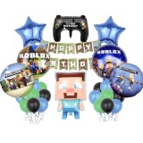 Set De 24 Baloane Figurine folie MineCraft 67 cm, Baloane Latex 30 cm,Folie rotunda 45 cm, stegulete decorative, Verde si Albastru