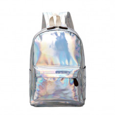 Rucsac holographic, casual sau pentru scoala, pentru femei sau fete, argintiu foto