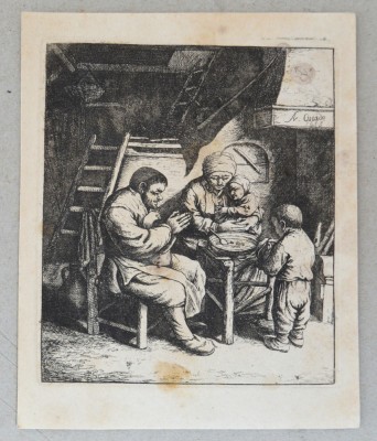 Adriaen van Ostade &amp;quot;Binecuvantarea mesei&amp;quot; gravura cca 1782-1803 foto