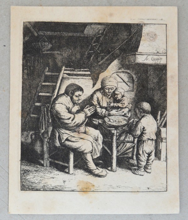 Adriaen van Ostade &quot;Binecuvantarea mesei&quot; gravura cca 1782-1803
