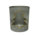 Cumpara ieftin Suport lumanare - Glass Snowy Hollowed - Tree with Gold Rim - Grey | Kaemingk