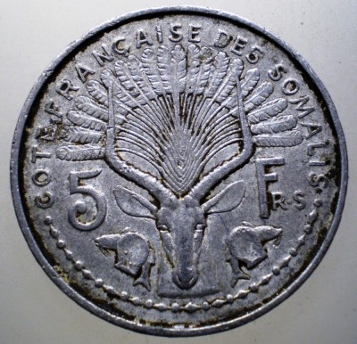 7.415 COTE FRANCAISE DES SOMALIS FRENCH SOMALILAND 5 FRANCS FRANCI 1959 foto